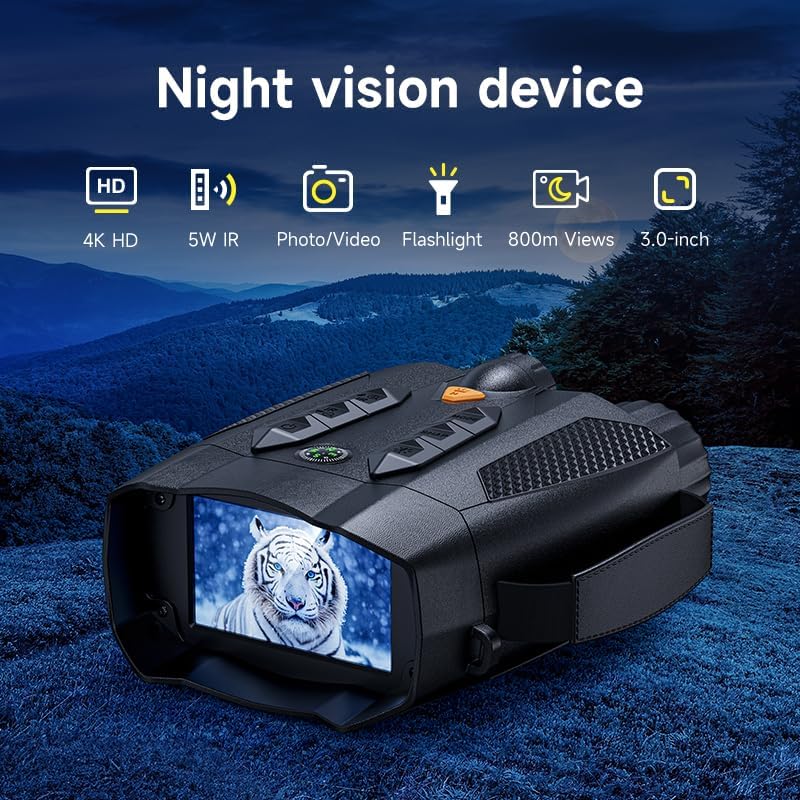 GinoCaco 4K Night Vision Goggles, 1315 FT Night Vision Binoculars for Adults, Infrared Goggles for Hunter 8X Digital Zoom with 32GB TF Card for Photos and Videos, Ideal for Outdoor Camping Observation - Image 5